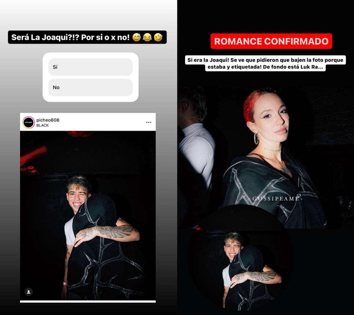 Gossipeame compartió la foto de La Joaqui que fue borrada de la publicación de la fiesta. (Instagram @gossipeame).