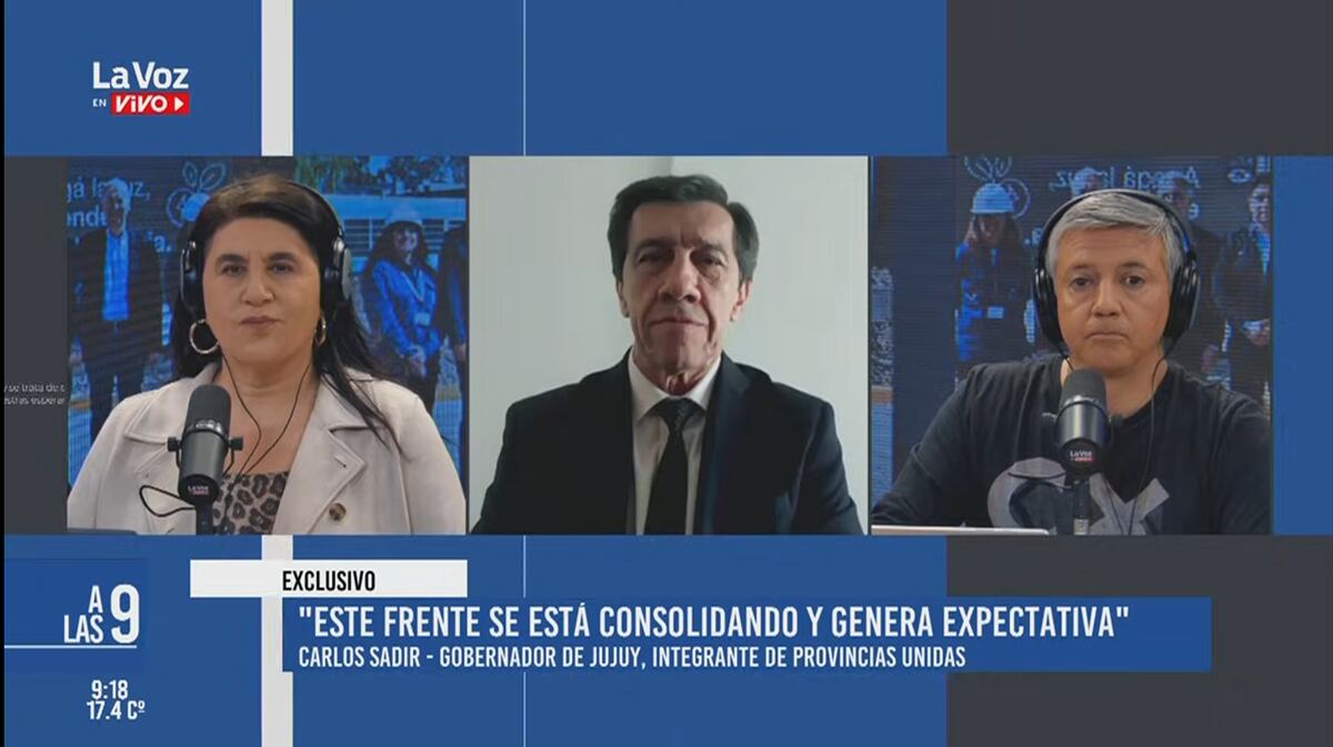 Carlos Sadir, gobernador de Jujuy e integrante de Provincias Unidas, en comunicación con La Voz en Vivo. (Captura)
