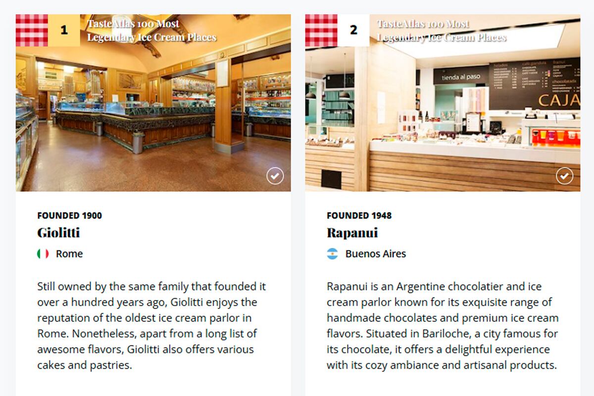 Dos heladerías argentinas, entre las mejores del mundo según Taste Atlas.