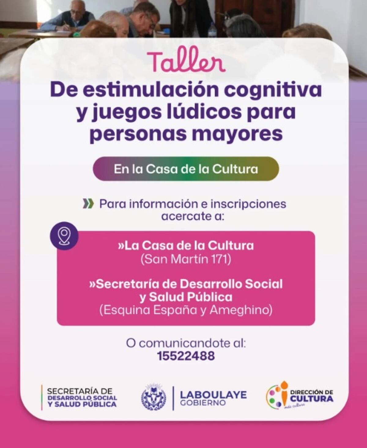 Laboulaye. Dictan taller de memoria para adultos mayores (Redes sociales).