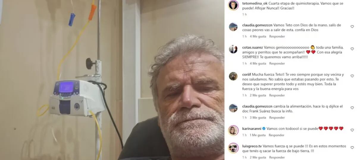 La imagen que compartió Teto Medina en Instagram mientras se realizaba la quimioterapia. (Foto: Captura de pantalla)