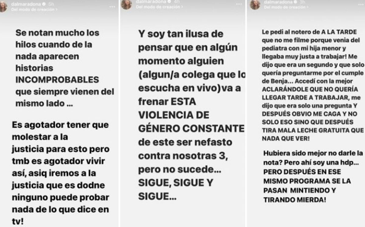 Dalma Maradona y su descargo contra "A la tarde". (Instagram Dalma Maradona)