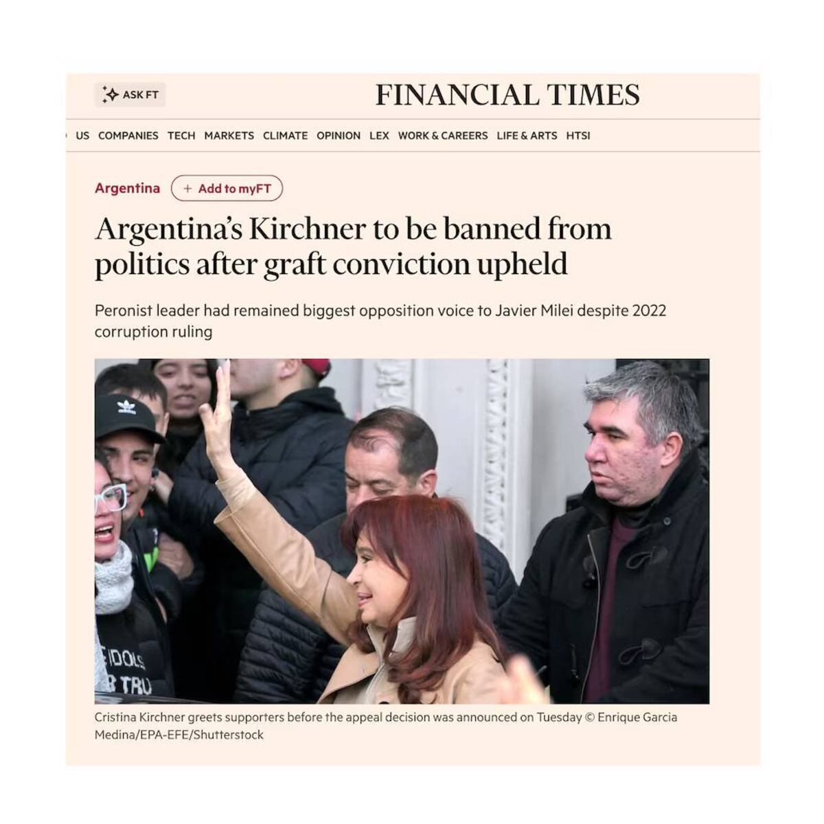 Condena firme contra Cristina Kirchner: la noticia en los diarios del mundo