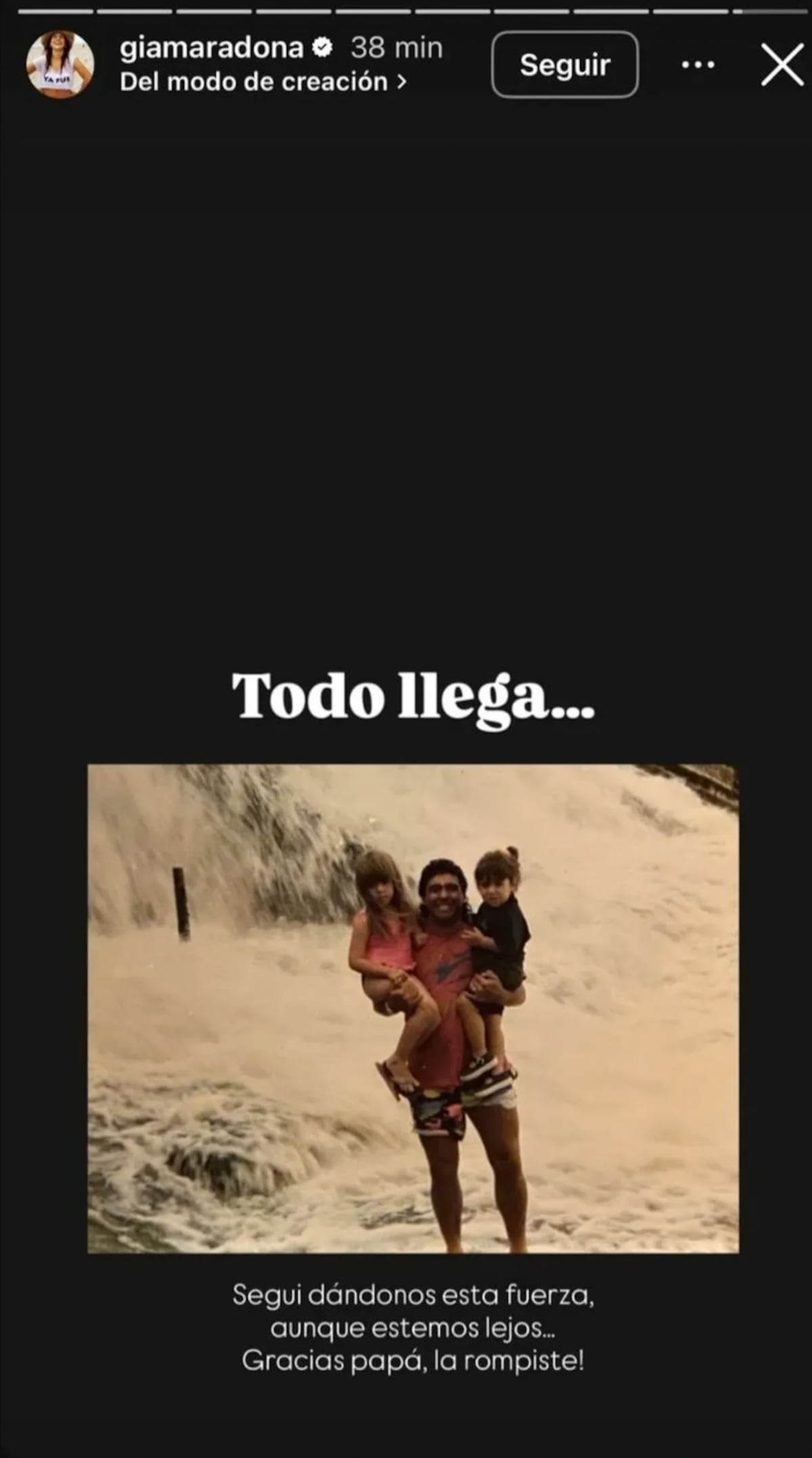 La historia que compartió Gianinna Maradona en su cuenta de Instagram. (Foto: Captura de pantalla)