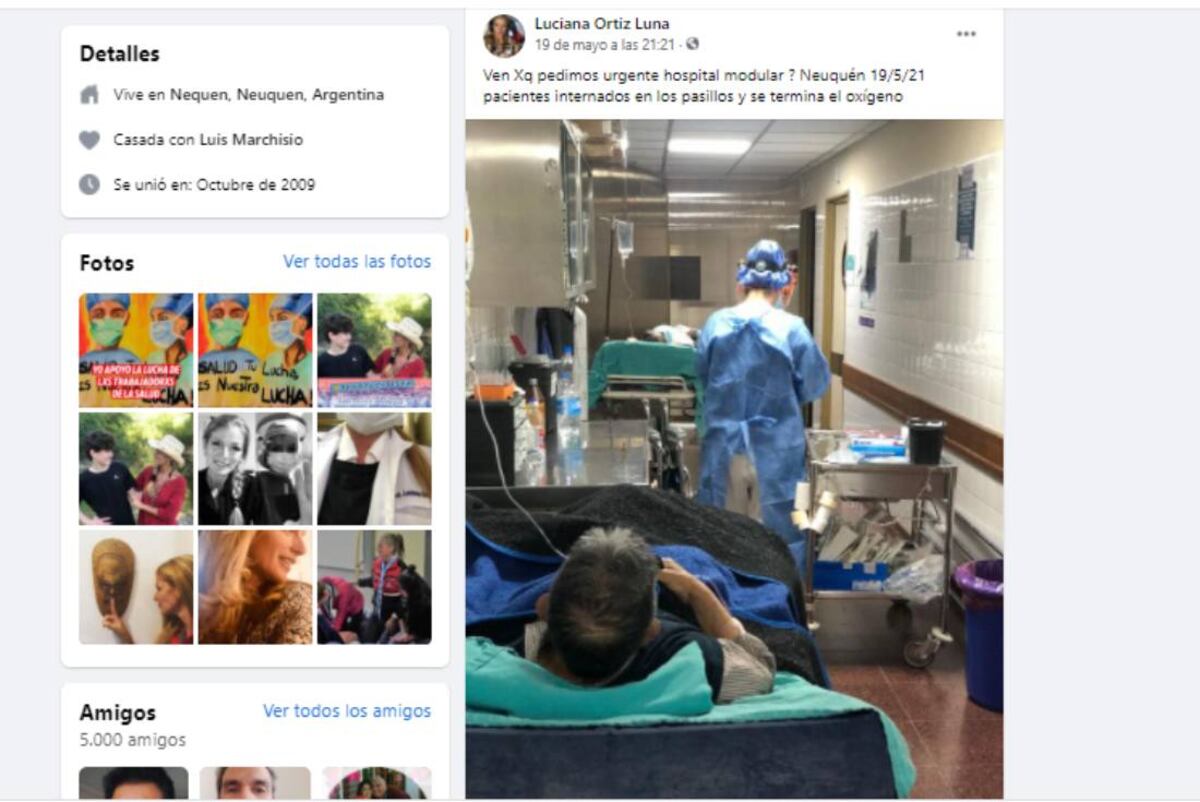 Publicación en Facebook de la médica neuquina Luciana Ortiz (captura Facebook).