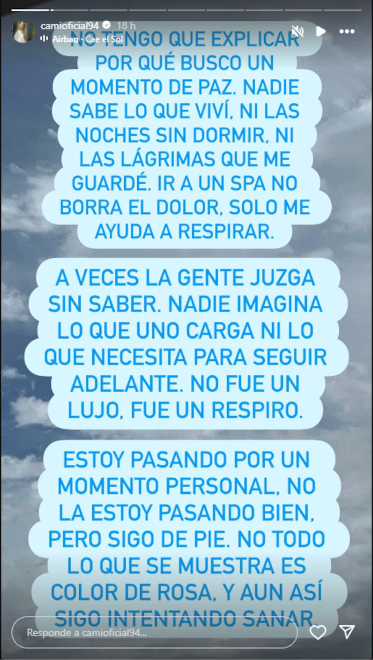 El descargo más extenso que publicó Camilota luego de que las críticas en su contra no cesaran. (Foto: Captura de pantalla)