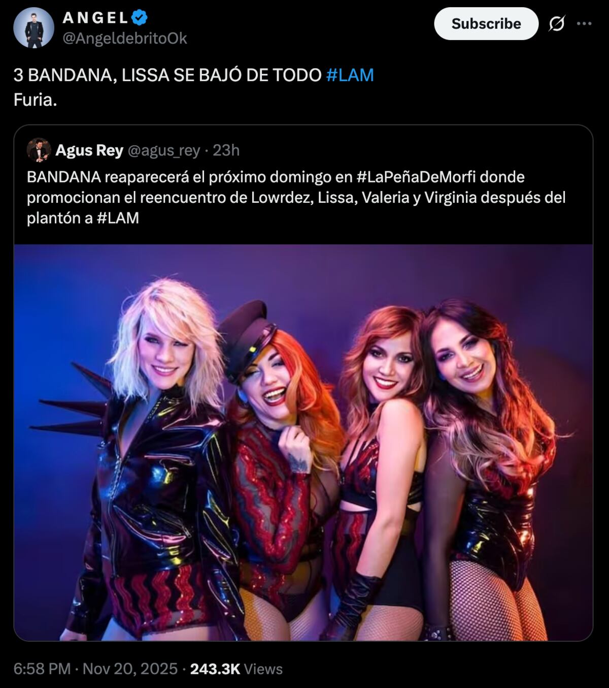 Ángel de Brito reveló que solo tres de las Bandana se presentarán en "La peña de morfi". (Foto: captura de pantalla)