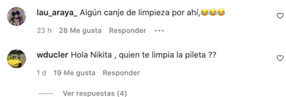 Los comentarios en la publicación de Nicole
