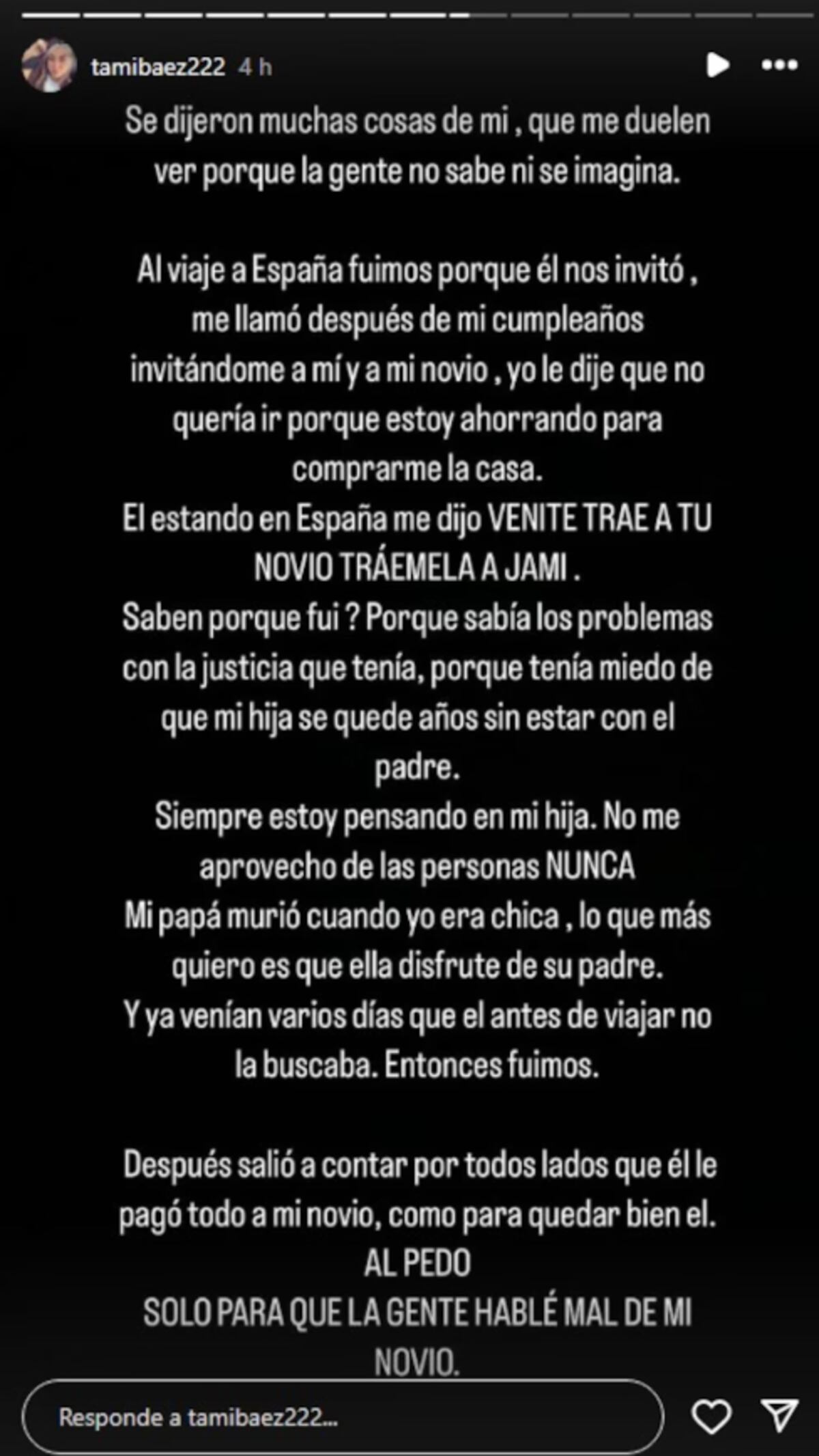 El descargo de Tamara Báez. (Captura)