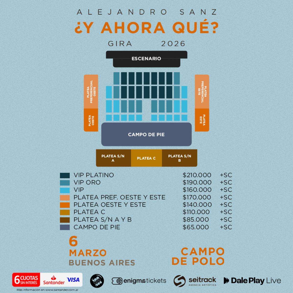 Alejandro Sanz en Argentina: mapa con ubicaciones y precios de entradas
