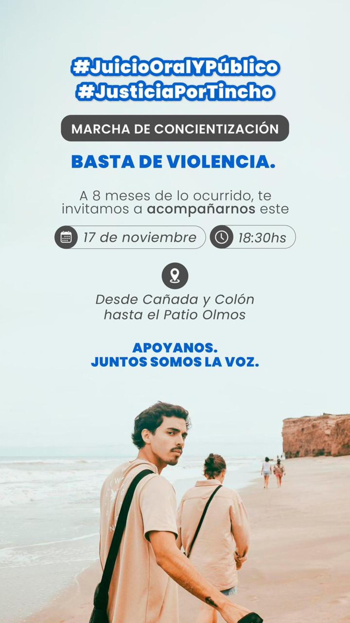 Familiares y allegados de Martín Cáceres marcharán este lunes 17 tras ocho meses del ataque