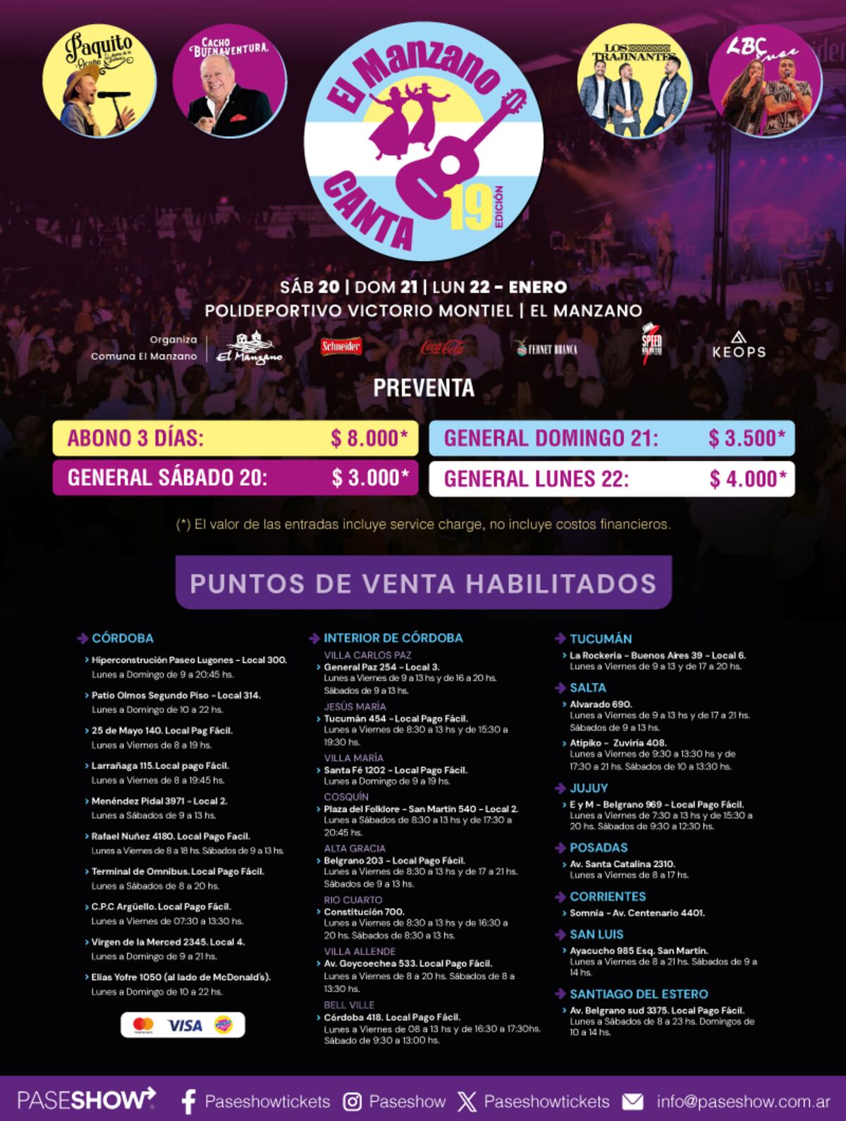 Los puntos de ventas habilitados para las entradas de El Manzano Canta.