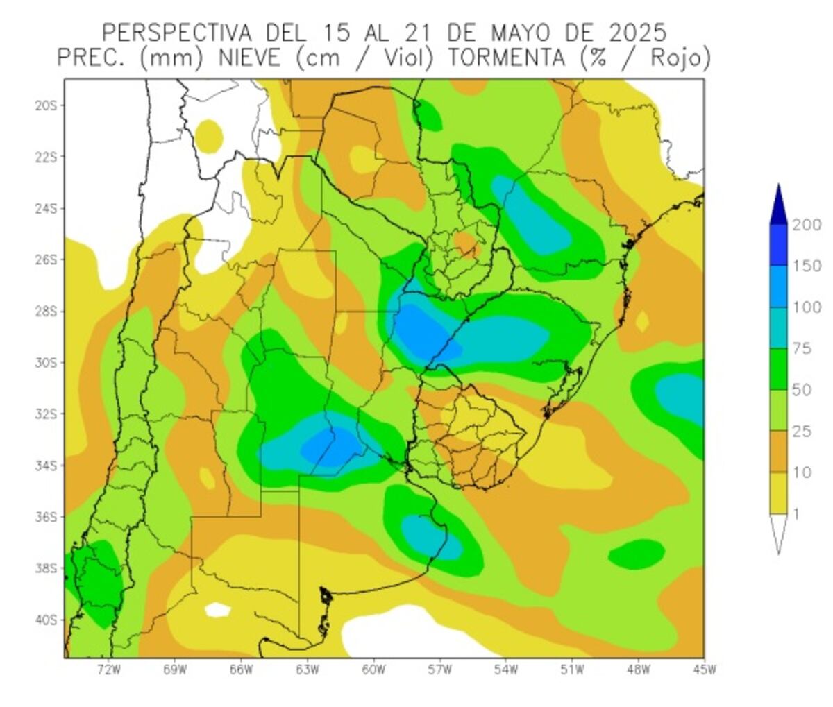 CLIMA EN CÓRDOBA. Del 15 al 21 de mayor de 2025. (Bolsa de Cereales de Buenos Aires)