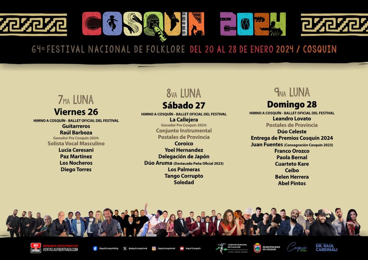 Cosquín 2024: grilla de artistas día por día.