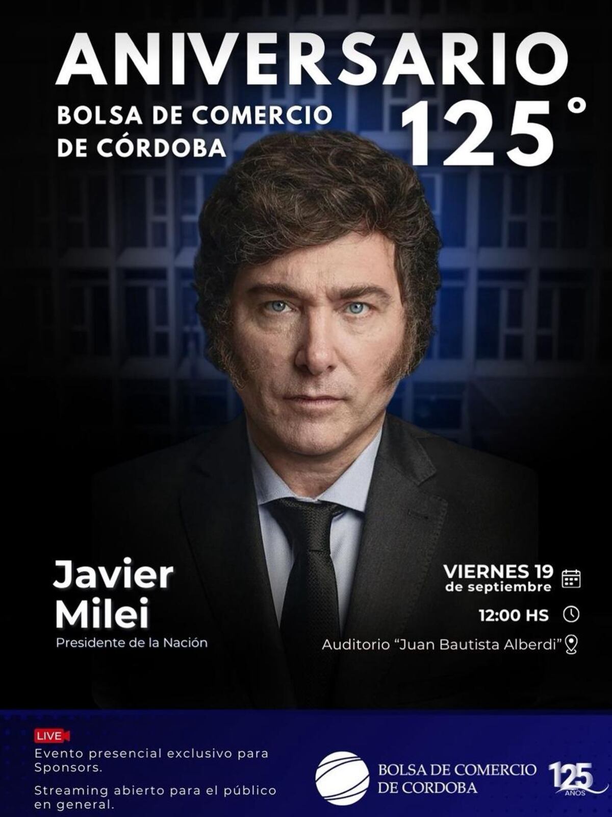 Javier Milei en el Aniversario 125 de la Bolsa de Comercio de Córdoba