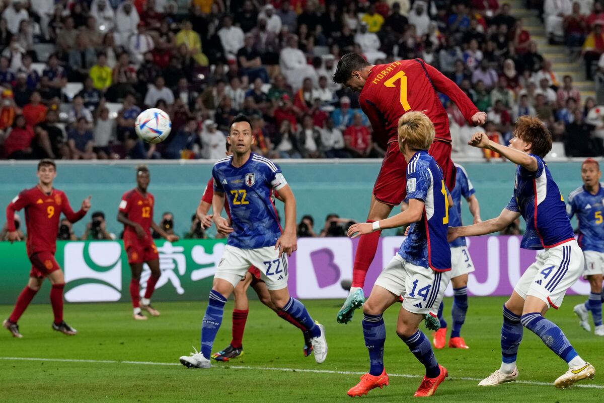 Cabezazo goleador de Álvaro Morata para el 1-0 de España frente a Japón en el Mundial de Qatar 2022. (AP)