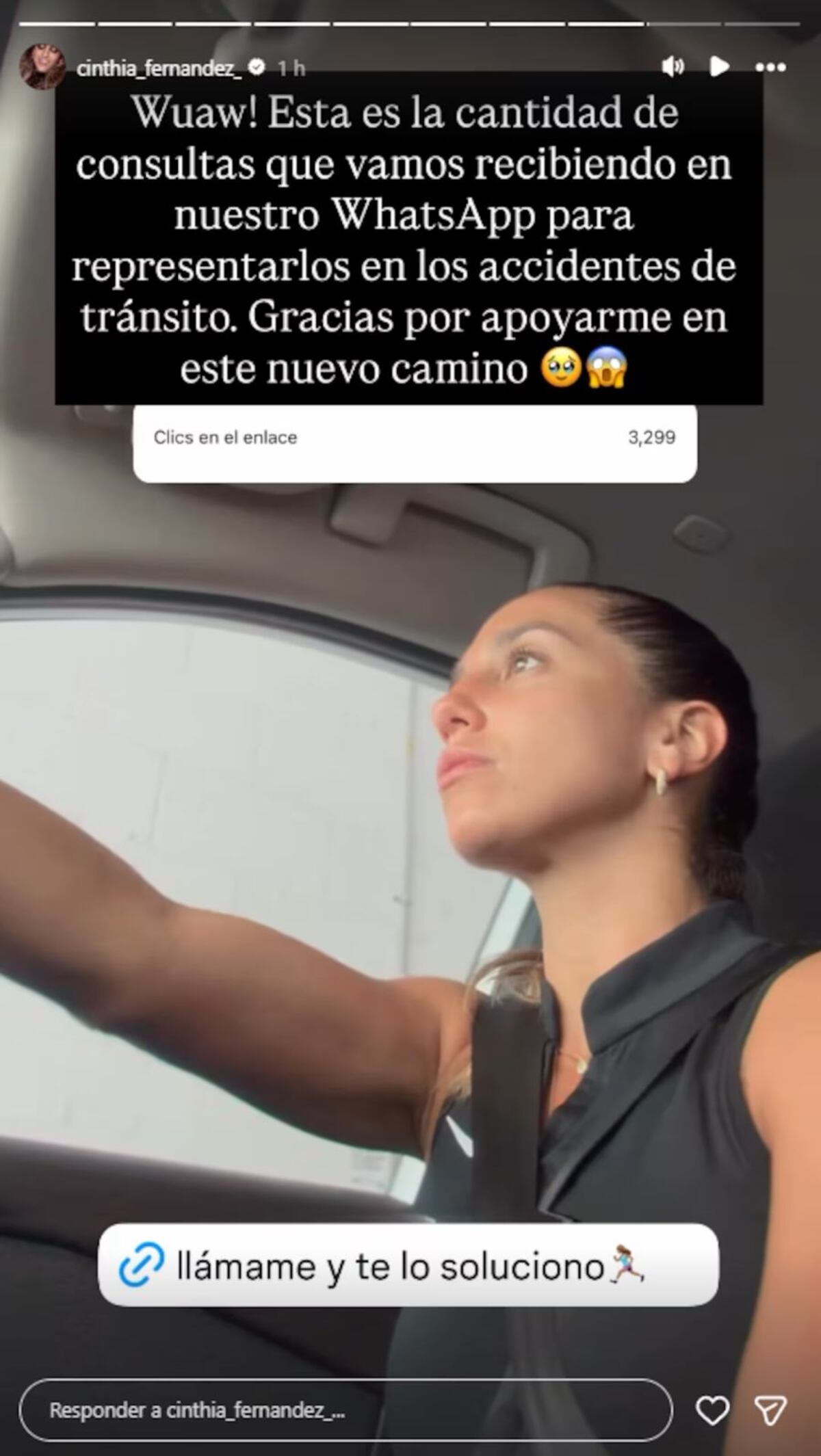 Cinthia promocionando el link de las asesorías legales