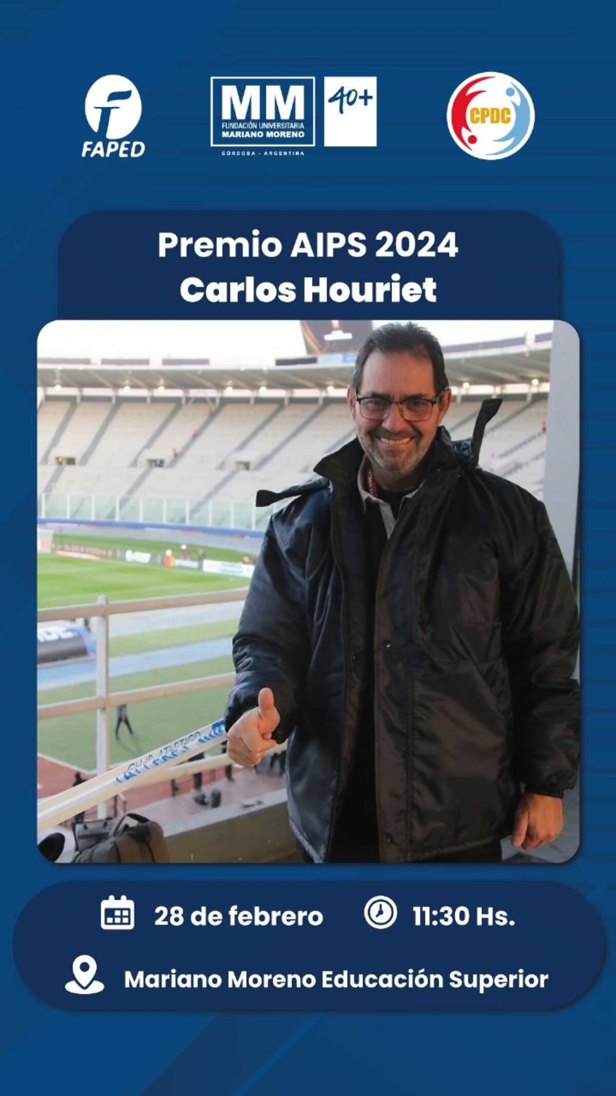 Mariano Moreno Educación Superior será sede por primera vez de la entrega del Premio AIPS 2024 "Abelardo Raidi".