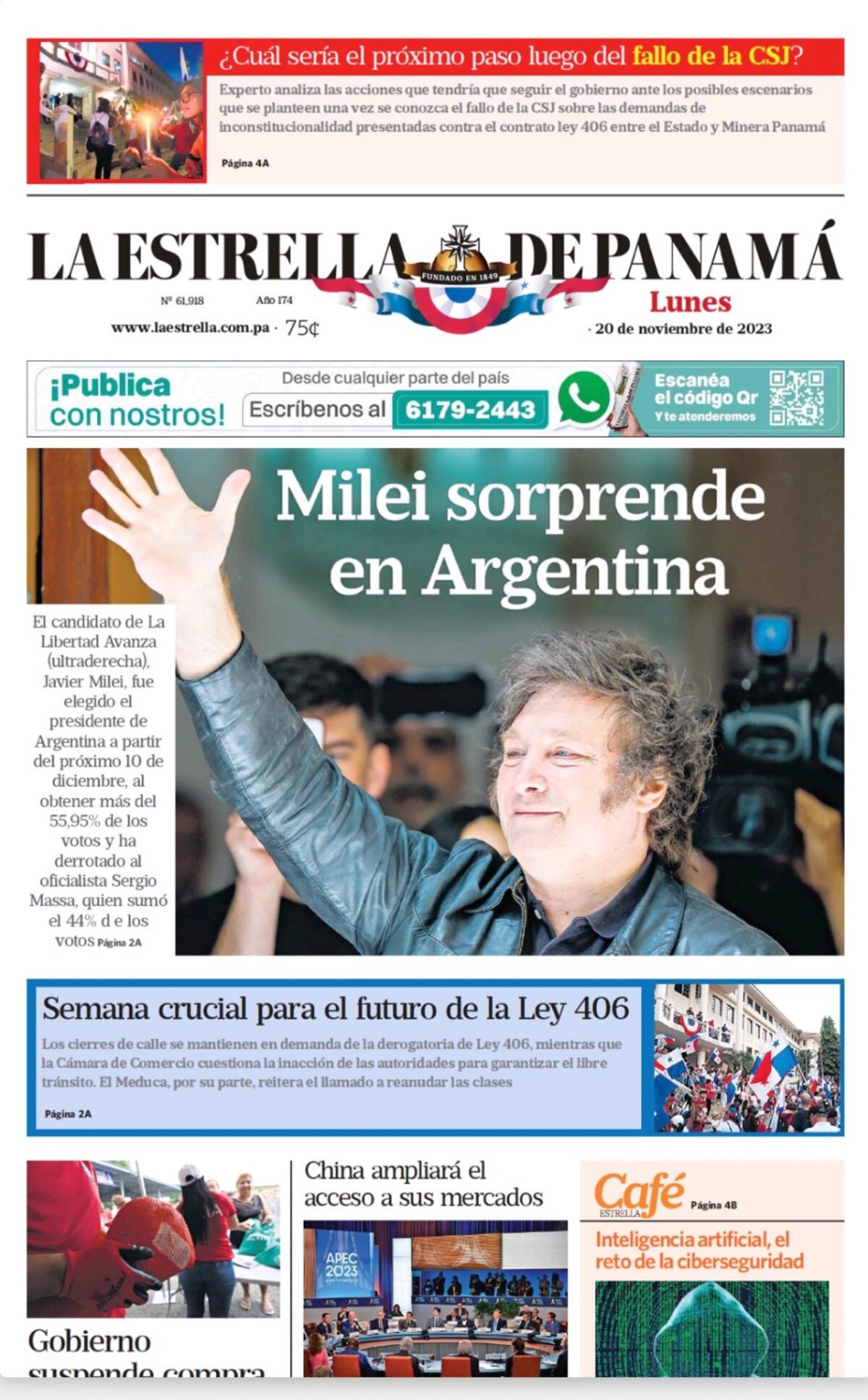 Las tapas de diarios con el triunfo de Milei.