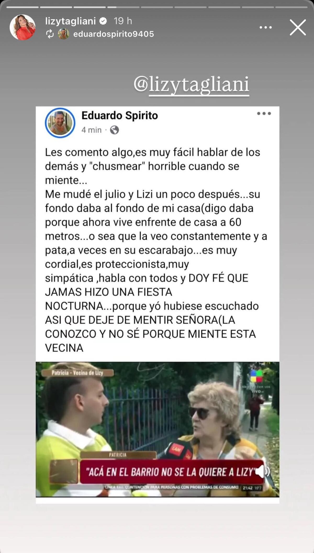 Lizy Tagliani desmintió a su supuesta vecina entrevistada en LAM (Captura de pantalla)