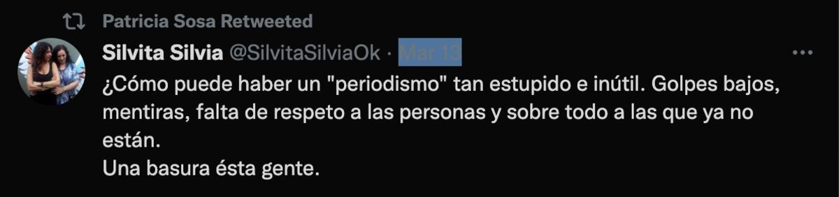 El tuit que Patricia Sosa retuiteó.