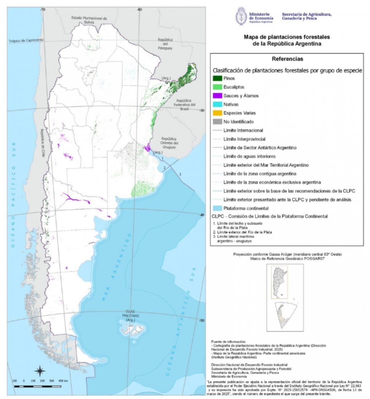 Mapa de plantaciones forestales de la República Argentina. (Gentileza Dirección Nacional de Desarrollo Foresto Industrial)