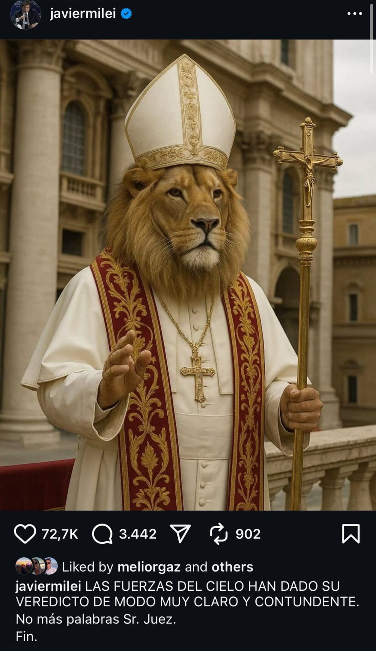 Las palabras de Milei al nuevo papa León XIV del Vaticano. (Captura)