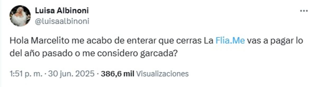 El duro reclamo de Luisa Albinoni a Tinelli