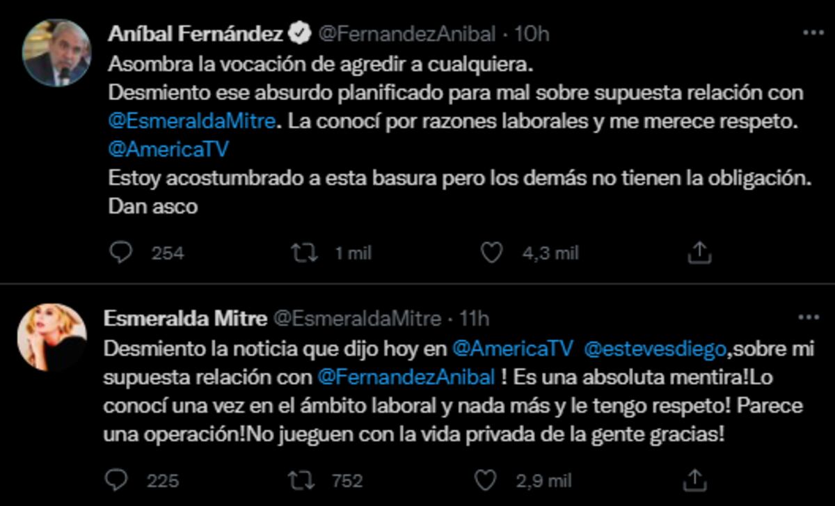 Aníbal Fernández y Esmeralda Mitre. (Instagram)