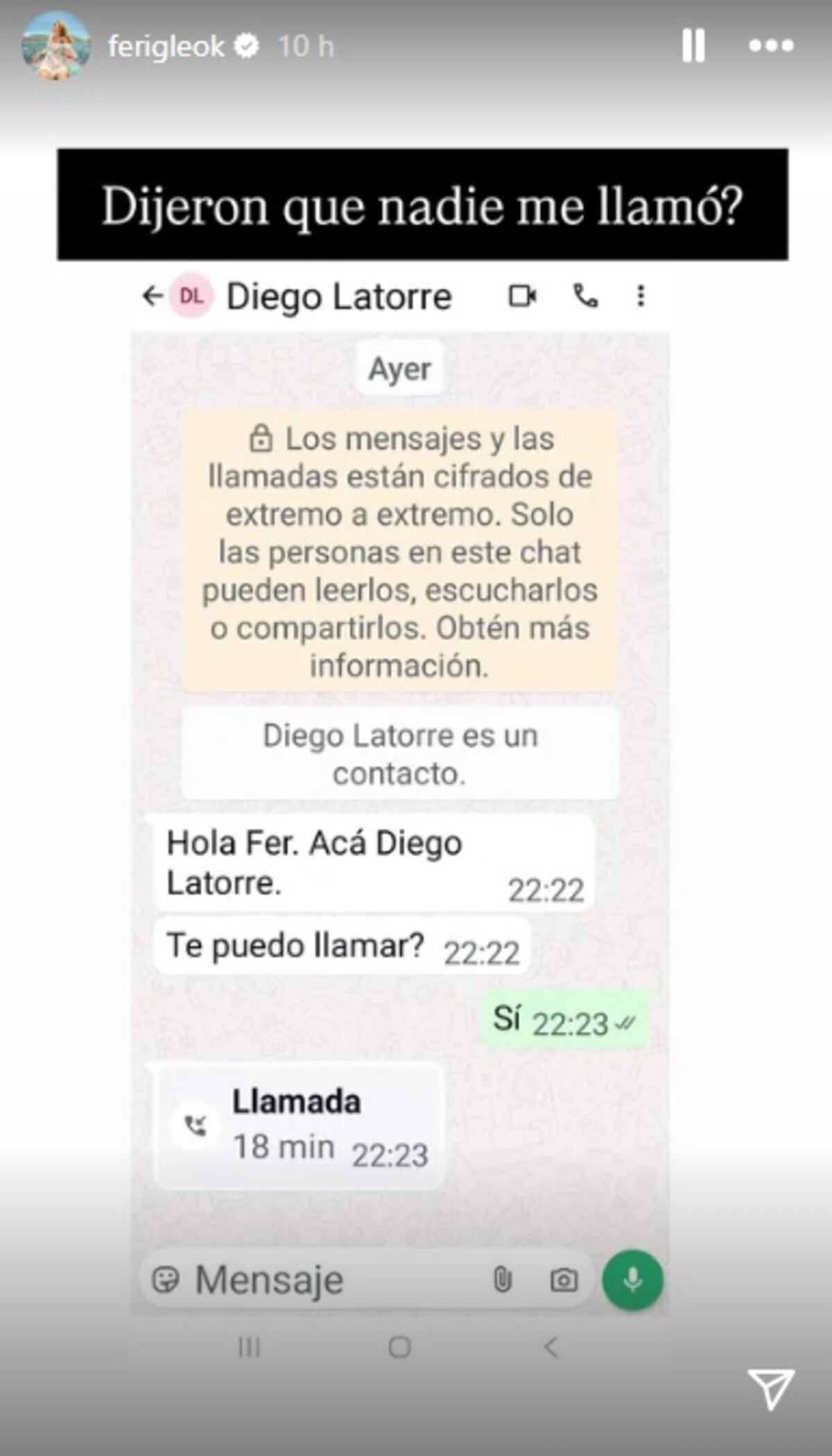 Fernanda Iglesias dijo que Diego Latorre si la llamó (Captura de pantalla)