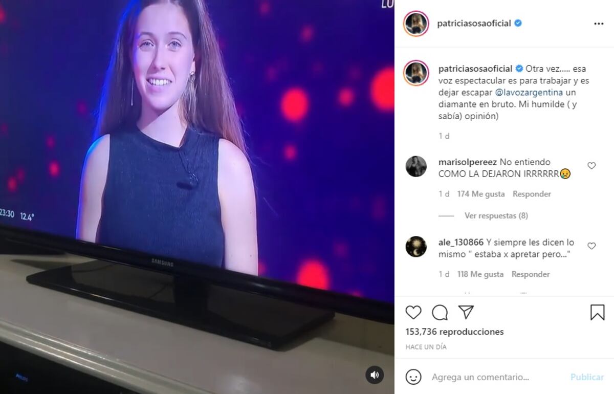 el posteo de Patricia Sosa en Instagram donde se quejó del jurado de La Voz Argentina