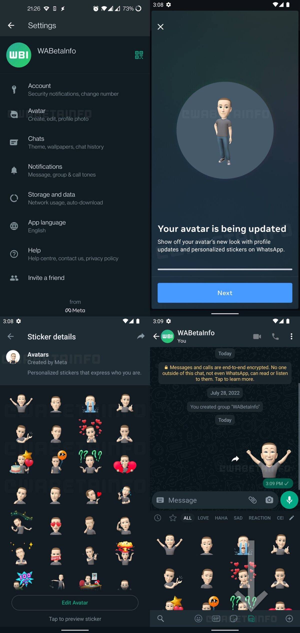 Los avatares de WhatsApp (Imagen de WABetainfo)