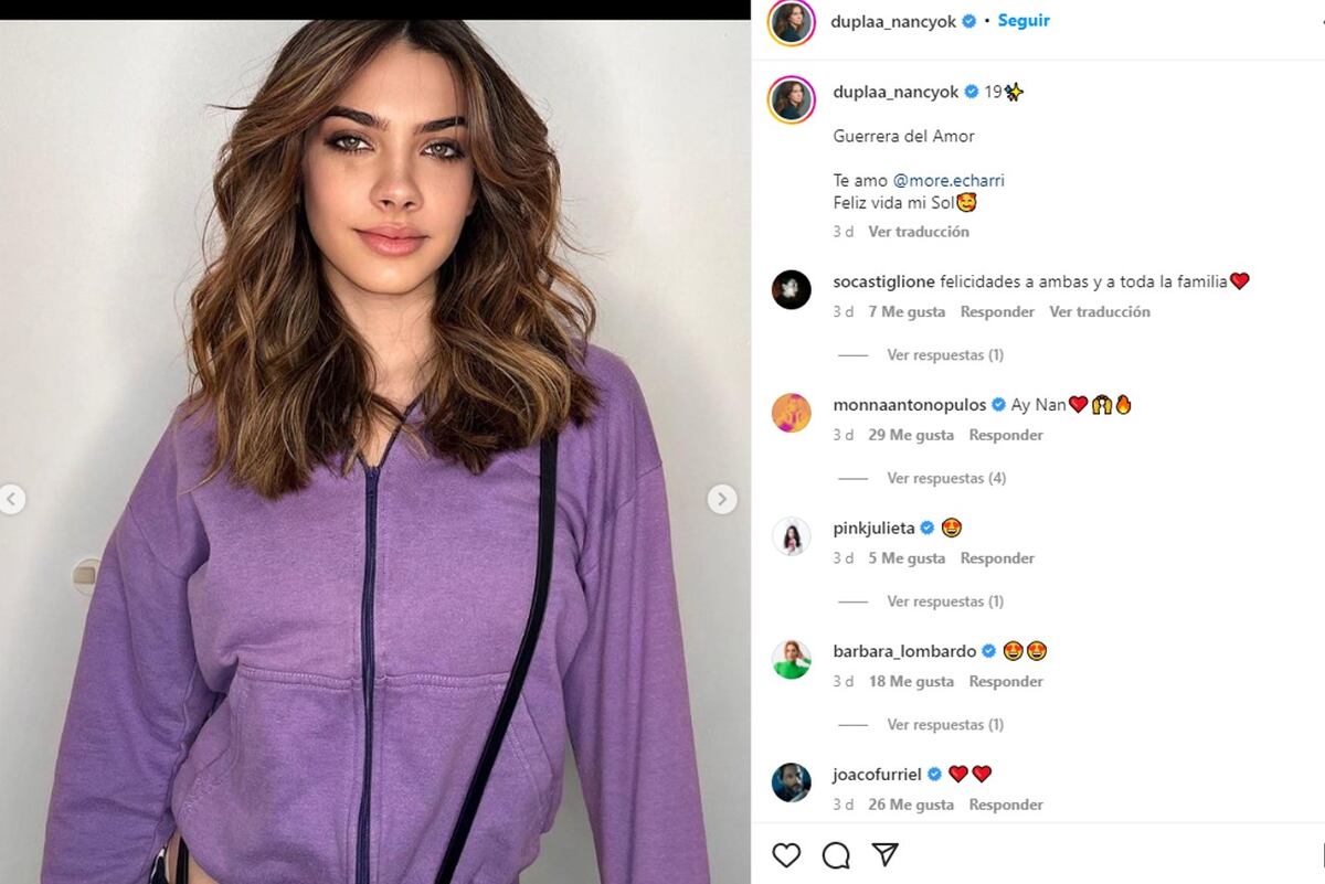 La foto de Morena Echarri que compartió Nancy Duplaá (Instagram).