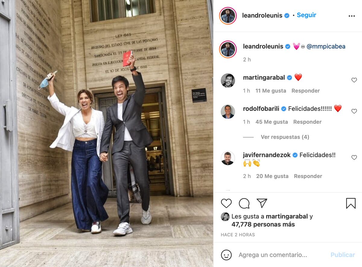 El posteo en Instagram de Leunis para anunciar su casamiento.