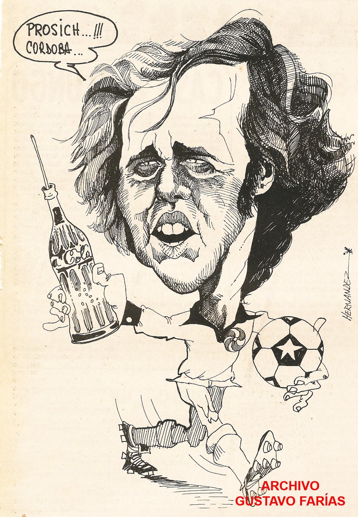 Beckenbauer, fallecido este domingo, fue excluido por el técnico alemán en el Mundial ’78, pero llegó por Córdoba cuatro meses después. (Dibujo de José Hernández)