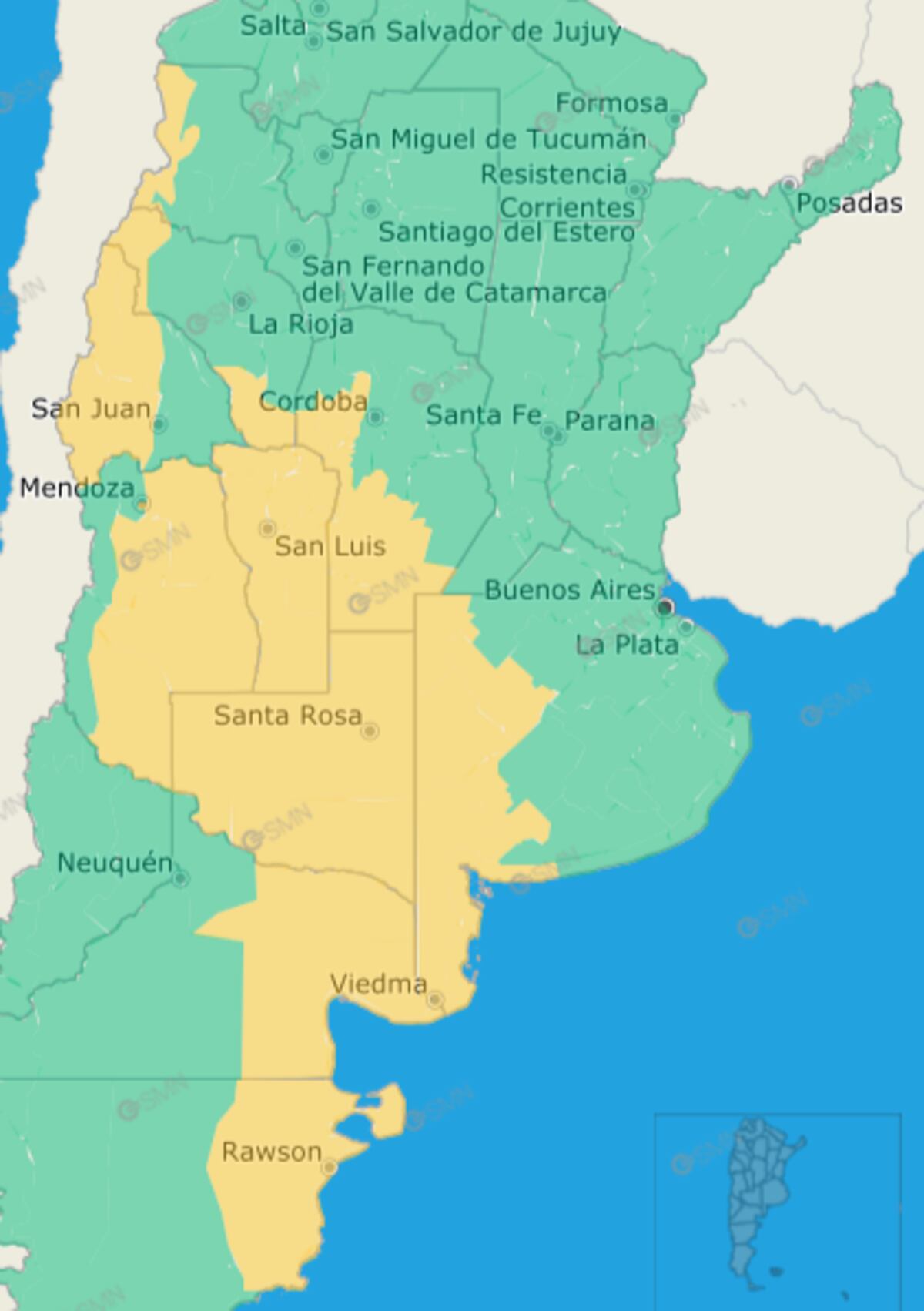 Alerta amarilla por tormentas fuertes en Córdoba para este viernes. (SMN)