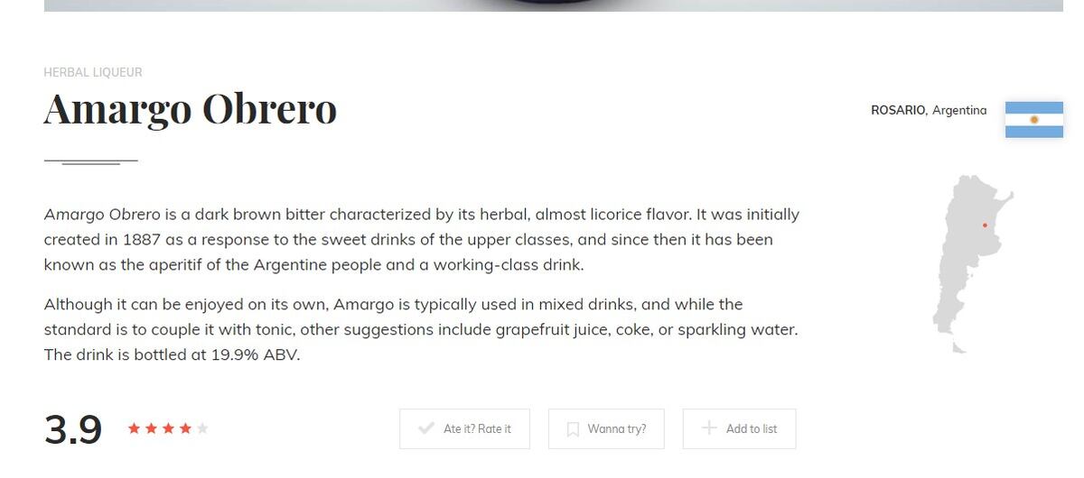 Amargo Obrero en Taste Atlas (Captura de pantalla).