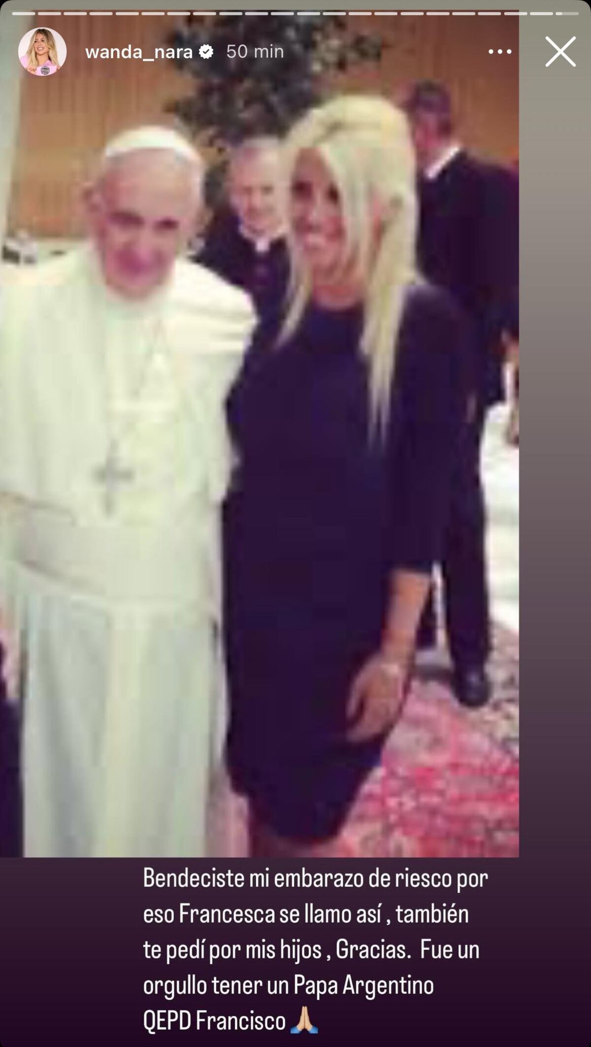 Wanda Nara despidió al papa Francisco en redes (Captura de pantalla)