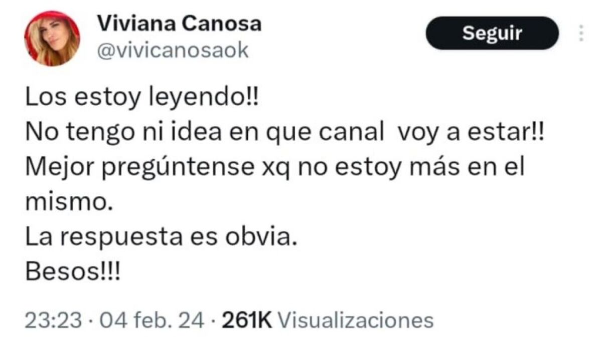El tuit con el que Viviana Canosa dejó entrever que su vínculo con LN+ no terminó de la mejor manera. (Foto: captura de pantalla)