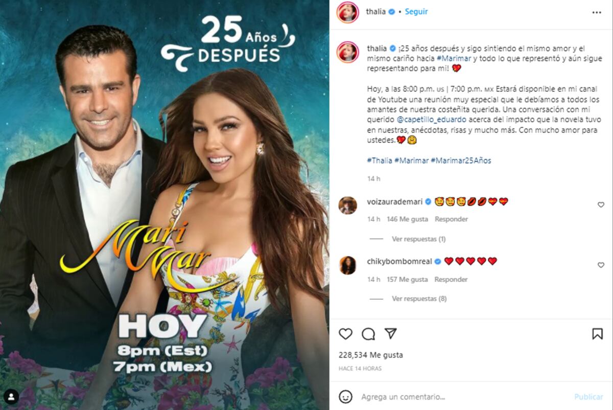 Marimar. El reencuentro entre Eduardo Capetillo y Thalía. (Captura Youtube)