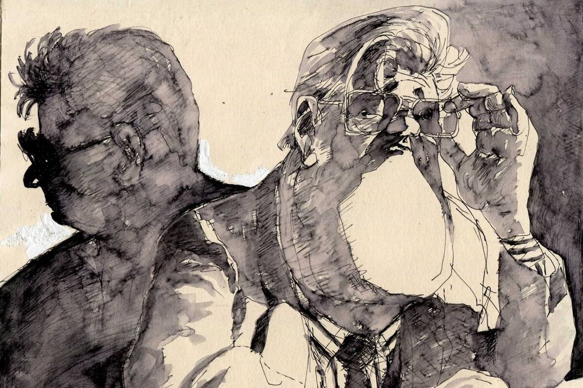 40 años de democracia. Eduardo Angeloz. Ilustración de Juan Delfini.