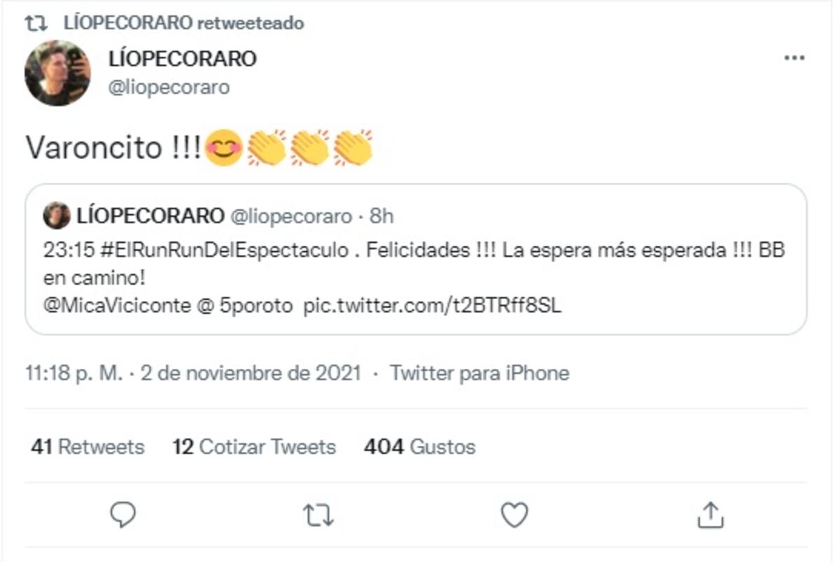 Lío Pecoraro anunció el embarazo de Mica Viciconte y Fabián Cubero