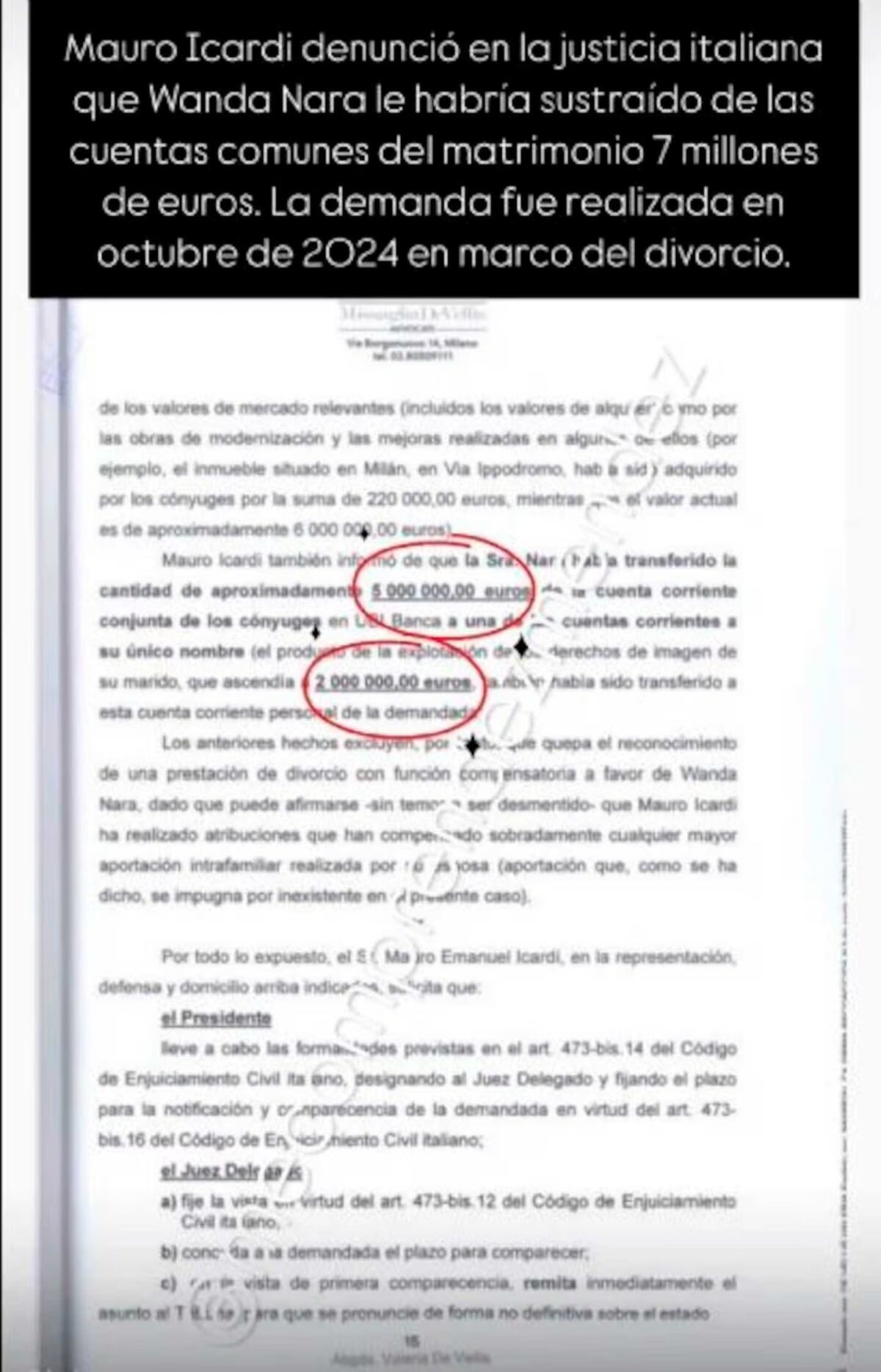 La denuncia de Icardi contra Wanda Nara, acusándola de robo.