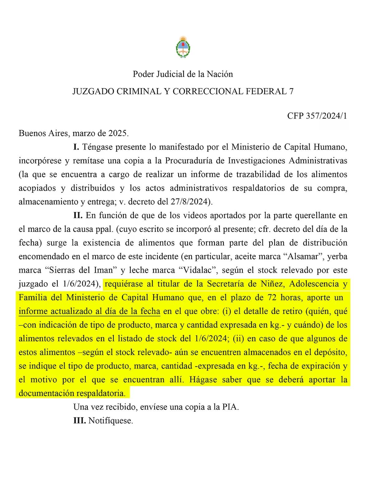 La Justicia exige a Capital Humano un informe sobre los alimentos retenidos denunciados por Juan Grabois. (Gentileza)