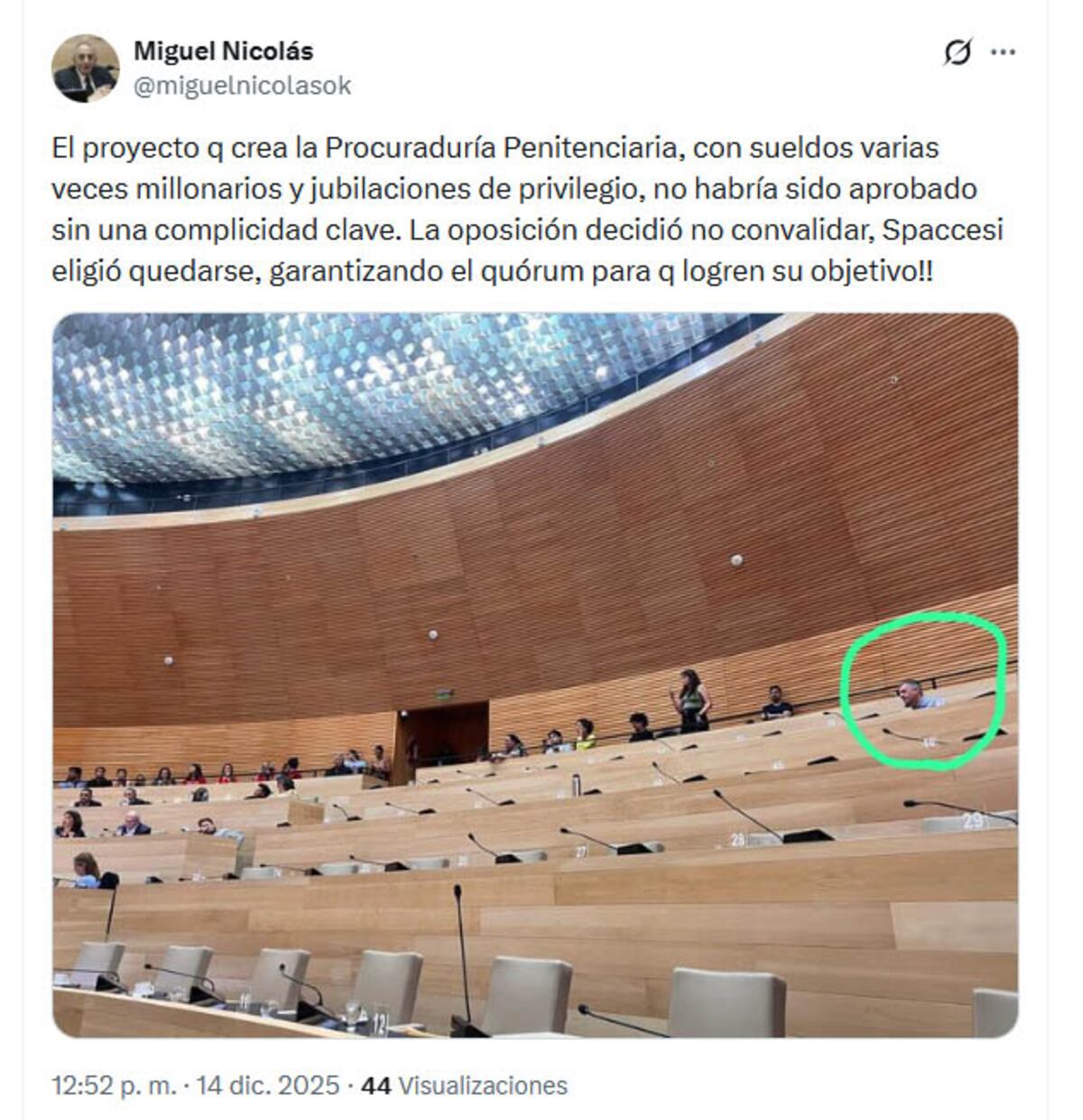 El posteo del legislador radical Miguel Nicolás contra el libertario Agustín Spaccesi. (La Voz)