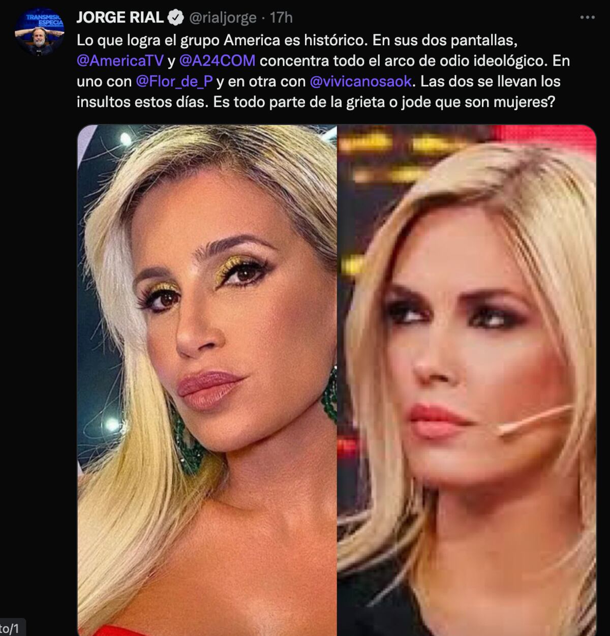 La opinión de Jorge Rial sobre la elección de América de poner a Flor Peña y Viviana Canosa como figuras en sus dos canales.