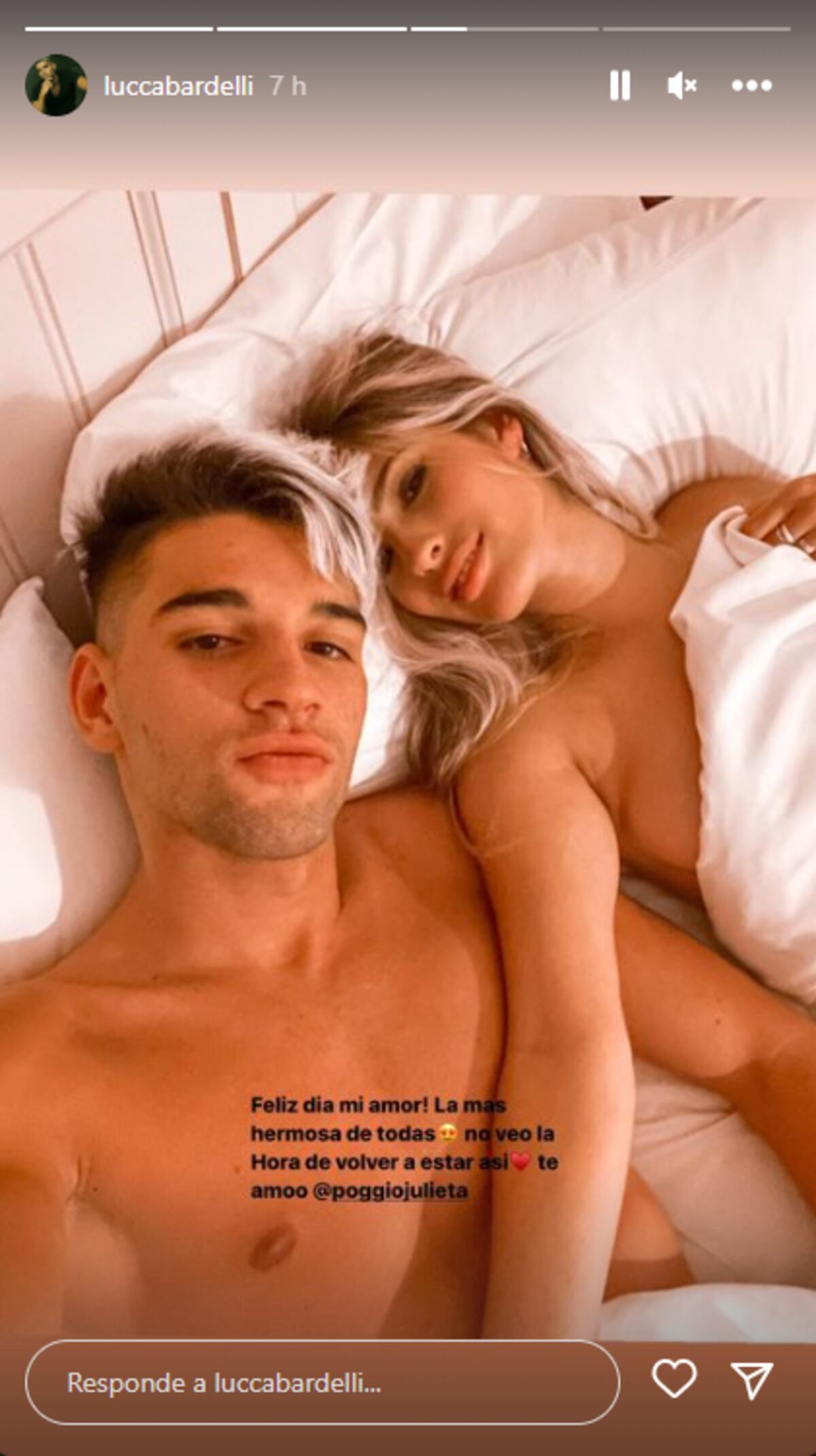 El saludo de San Valentín del novio de Julieta de "Gran hermano". (Instagram Lucca Bardelli)