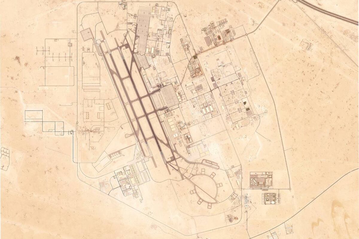 Imagen satelital de la base aérea Al Udeid en las afueras de Doha, Qatar, el domingo 15 de junio de 2025. (Planet Labs PBC vía AP)