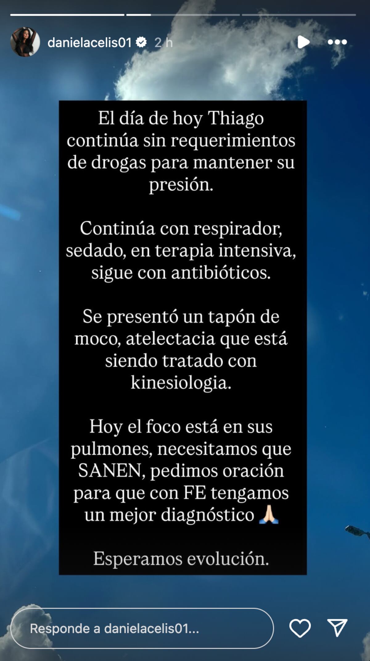 El pedido de oración de Daniela Celis para su hermano, Thiago Medina. (Foto: Captura de pantalla de Instagram)