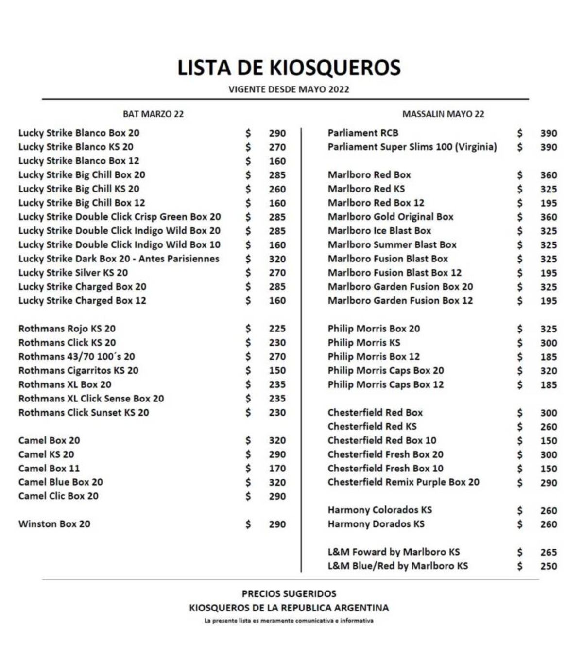 Fuerte suba de los cigarrillos (Foto: InfoKioscos.com.ar).